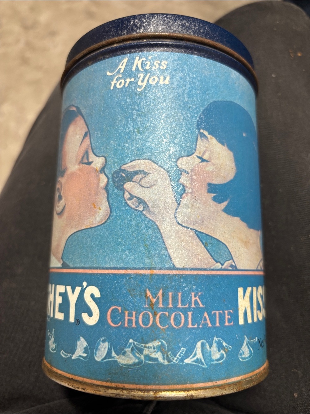 Vintage, 1980, Milk Chocolate Kisses Tin - Blue, 6” x 4”